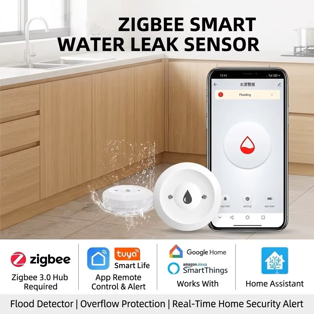 Home Security Gadgets - ZigBee 3.0 Smart Water Leak Sensor